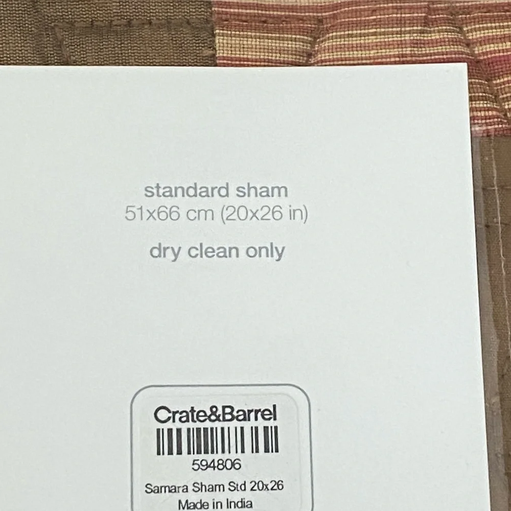 Set Of 2 Crate & Barrel Multicolored QUILTED STD SHAM‎ “Samara” 20 X 26”